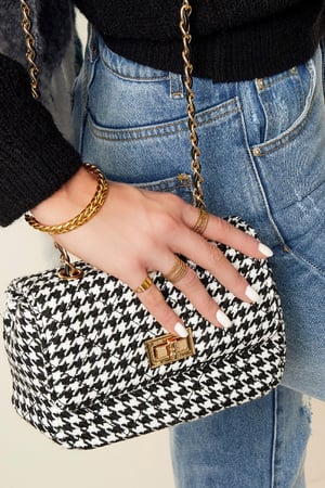 Karierte Tasche mit Metallriemen und Verschluss Schwarz & Weiß Polyester h5 Bild3